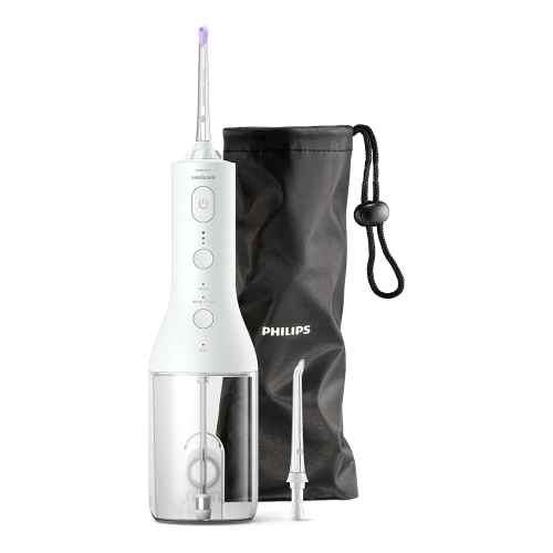 Зъбен душ Philips Sonicare Cordless Power Flosser 3000, с 2 накрайника и калъф за съхранение, бял