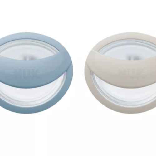 Силиконова залъгалка NUK Mommy Feel, 0-9м + кутийка, синя/сива, 2бр.
