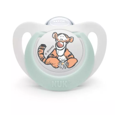 Силиконова залъгалка Nuk 6-18 м. 1 бр., Мечо пух + кутийка за съхранение и стерилизация в микровълнова