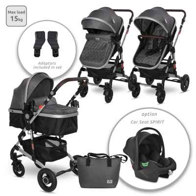 Комбинирана бебешка количка Lorelli Alba Premium, Steel Grey + Адаптори