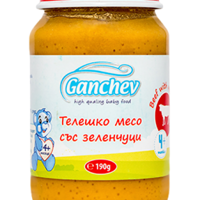 Бебешко пюре Ganchev, телешко месо със зеленчуци 4м 190 гр.