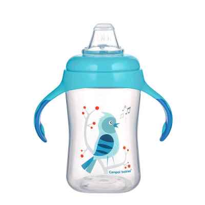 Чаша със силиконов накрайник Canpol Birds 300 мл, тюркоаз