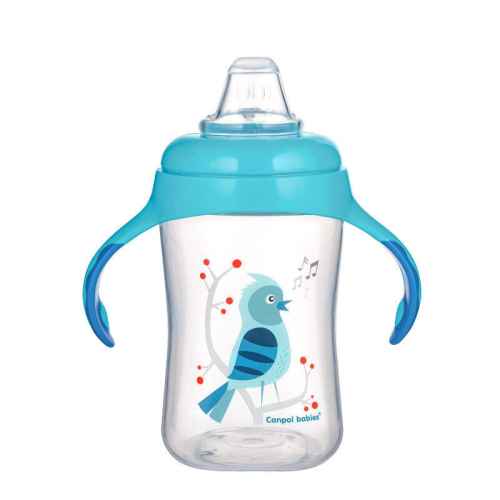 Чаша със силиконов накрайник Canpol Birds 300 мл, тюркоаз