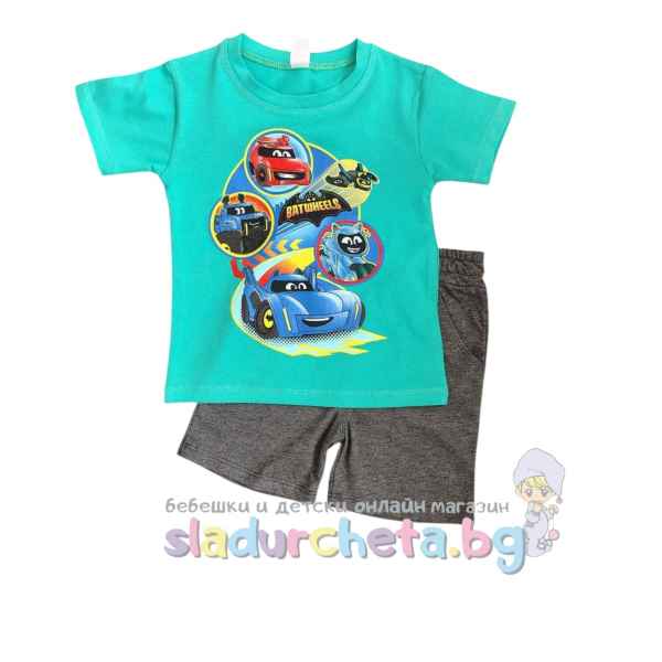 Комплект от 2 части Светли - тениска и къс панталон, Бат-коли тюркоаз/ графит-ncAXQ.jpeg