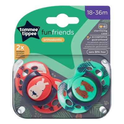 Силиконова ортодонтична залъгалка Tomme Tippee 18-36м, Fun Friends 2бр