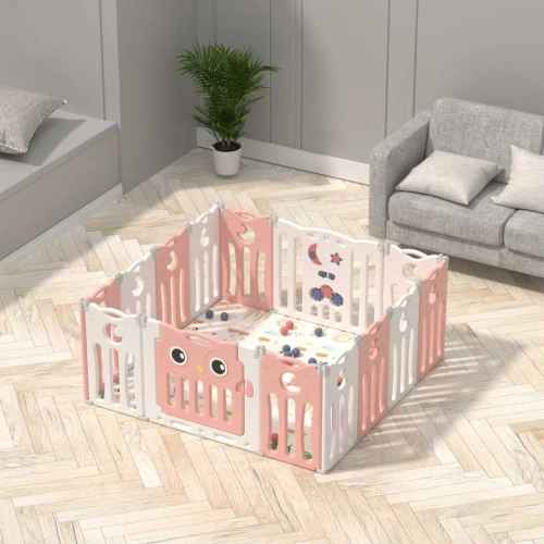 Бебешка ограда за безопасна игра Feelkids, Розово бухалче