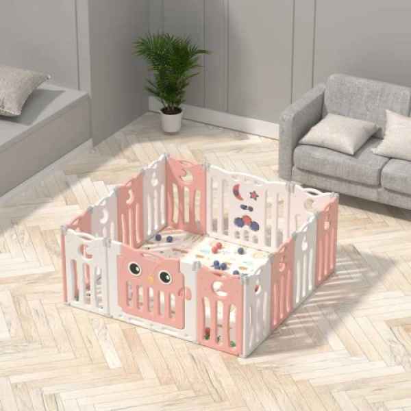 Бебешка ограда за безопасна игра Feelkids, Розово бухалче-otoWL.jpeg