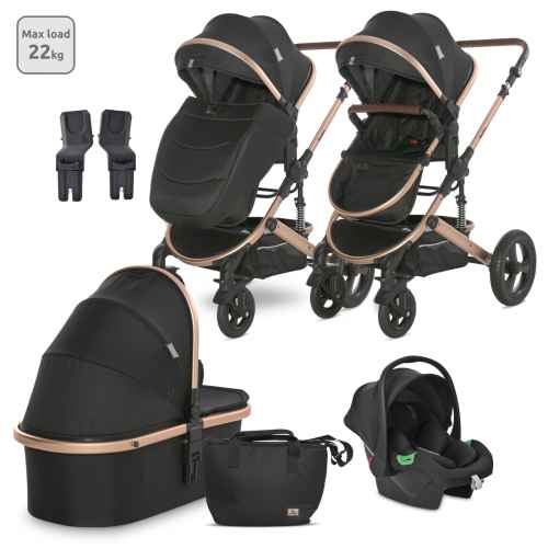 Комбинирана бебешка количка 3в1 Lorelli Boston, Black + адаптори