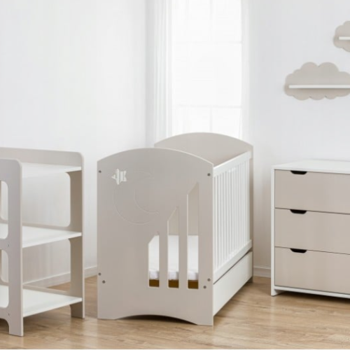 Детска стая Baby Moon - кошара, скрин, шкаф за повиване + матрак бежов