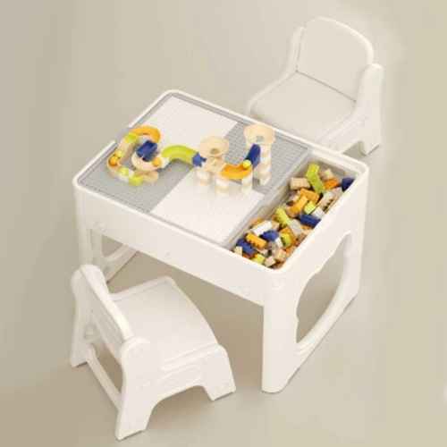 Детска маса 2 в 1 Feelkids, с конструктор 100 части и два стола