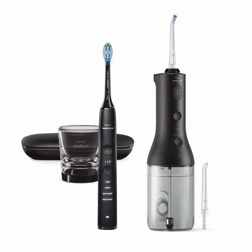 Комплект електрическеска четка за зъби Philips Sonicare Diamond Clean 9000 + Орален душ Power Flosser 3000, черен