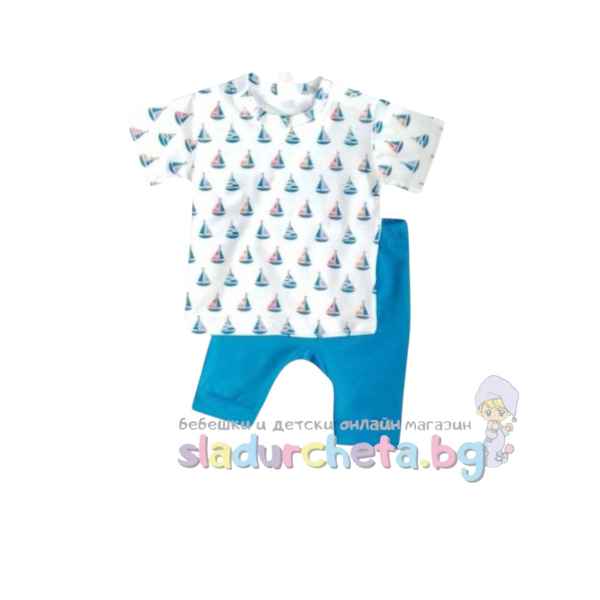 Комплект от 2 части Светли - тениска и къс потур, Лодки в бяло/синьо-py3Ct.jpeg