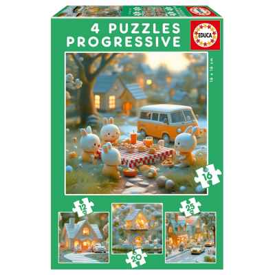 Прогресивен пъзел Educa, Градът на зайчетата 12-16-20-25