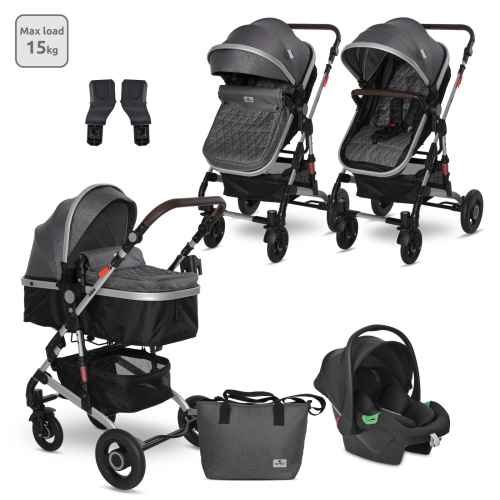 Комбинирана бебешка количка 3в1 Lorelli Alba Premium, Steel Grey + Адаптори