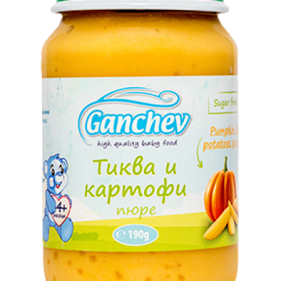 Бебешко пюре Ganchev, тиква и картофи 4м 190 гр.