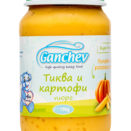 Бебешко пюре Ganchev, тиква и картофи 4м 190 гр.