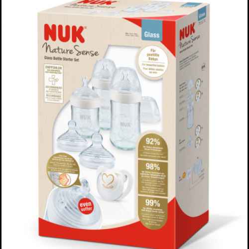 Сет стъклени шишета NUK NATURE SENSE + бибeрон залъгалка