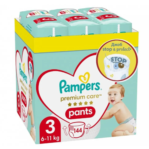 Гащички за еднократна употреба Pampers Premium Care 3, 6-11 кг 144 бр.