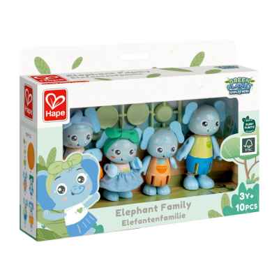 Комплект дървени фигури Hape, Семейство слончета, 10 части