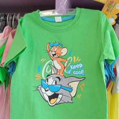 Детска тениска Светли, Том и Джери зелена