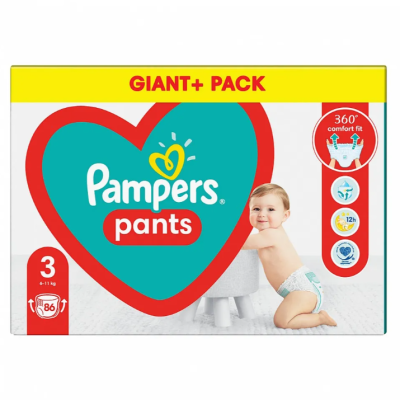 Гащички за еднократна употреба Pampers 3 Mini, 6-11 кг 86 бр.