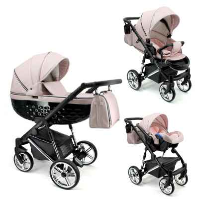 Бебешка количка 3в1 Adbor Avenue 3D eco, розова кожа/черен