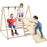 Детски дървен комплект 4в1 Ginger Home, Люлка, Пързалка, Катерушка и Рампа за Катерене, 120x112x114 см-uaOPN.jpeg