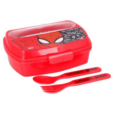 Комплект кутия за храна с вилица и лъжица, Stor spiderman