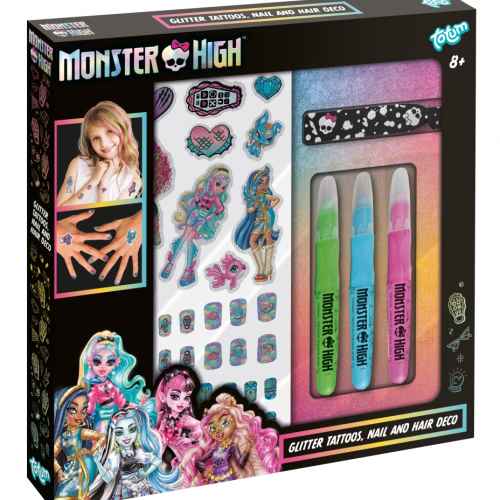 Комплект аксесоари Totum, Monster High, Декорация за нокти и коса и блестящи татуировки