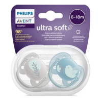 Ортодонтични залъгалки Philips AVENT Ultra Soft, сини с декорация Пиле и Перо в кутия за стерилизиране, 2 бр.-viRDb.png