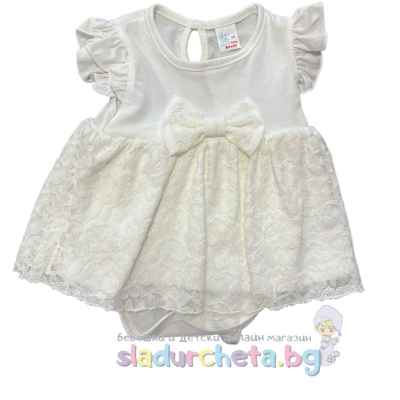 Бебешка рокля Светли, бяла с дантела