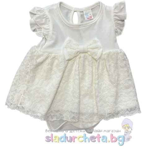 Бебешка рокля Светли, бяла с дантела