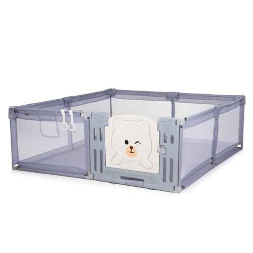 Бебешка кошара за игра с врата Chipolino Amico 180/200 см, сива