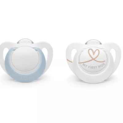 Силиконова залъгалка NUK Star, 0-6м, момче, 2бр