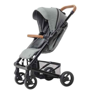 Лятна бебешка количка Mutsy NEXO, черно шаси със светлокафява дръжка и седалка със сенник в цвят Moss Grey
