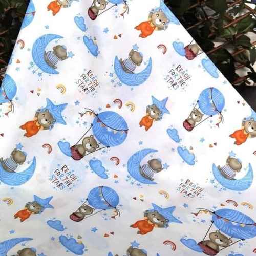 10бр. Детски спален комплект, Мече с балон, синьо