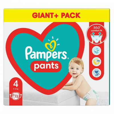 Гащички за еднократна употреба Pampers 4 Maxi, 9-15 кг 72 бр.