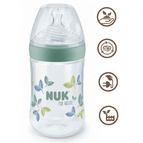 Шише NUK For Nature Temperature Control, 0+ м РР 260 мл. със силиконов биберон M, Зелено