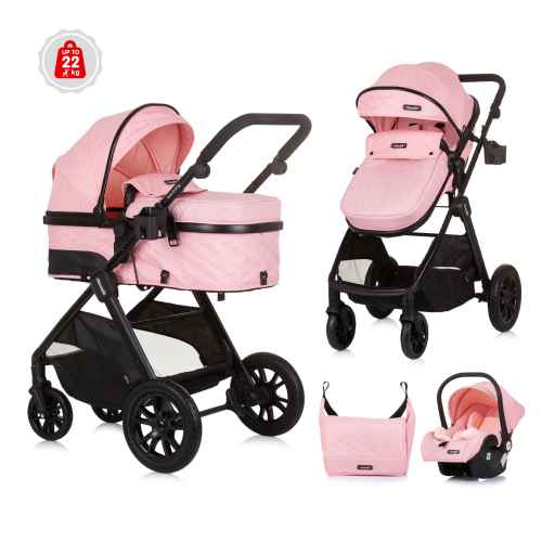 Комбинирана бебешка количка 3в1 Chipolino Хармъни, фламинго