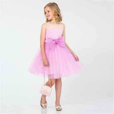 Детска рокля Контраст, лилава с панделка