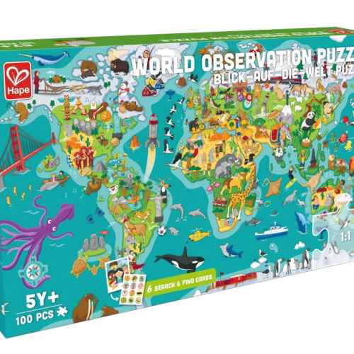 Пъзел и игра 2 в 1 Hape, Световна обиколка, 105 части